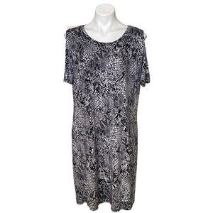 Calvin Klein Snake Print Cold Shoulder Dress, Black White Women's Size L